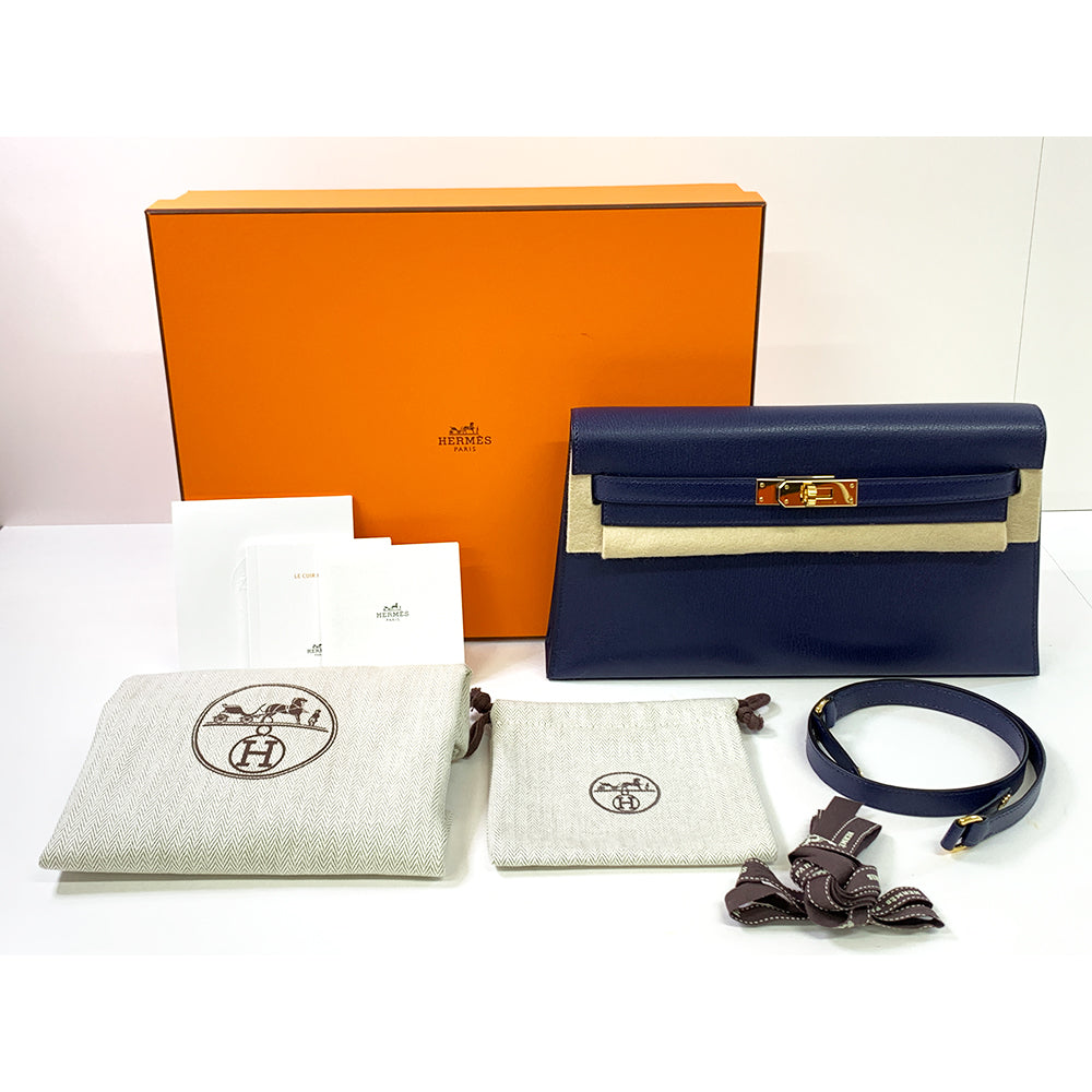 Hermès HERMES Kelly Cut 18cm, Dark Blue, Mysore Goatskin Leather, Gold Hardware - view 6