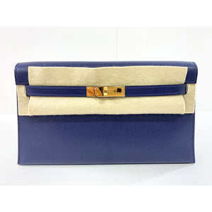 Hermès HERMES Kelly Cut 18cm, Dark Blue, Mysore Goatskin Leather, Gold Hardware 