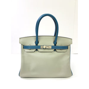 Hermès HERMES Birkin 30cm, light grey & blue, Swift Leather, Palladium Hardware, Personal Order 