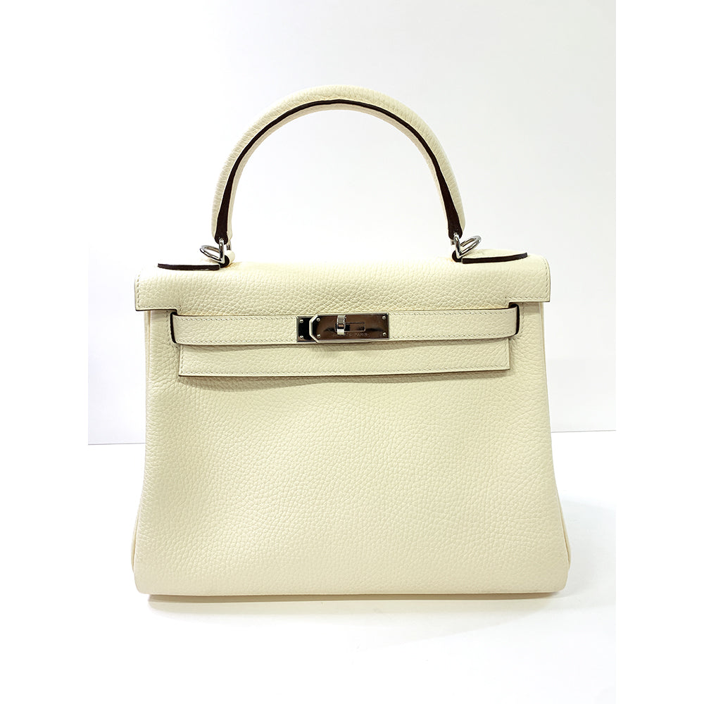Hermès HERMES Kelly 28cm, White, Togo Leather, Paladium Hardware 