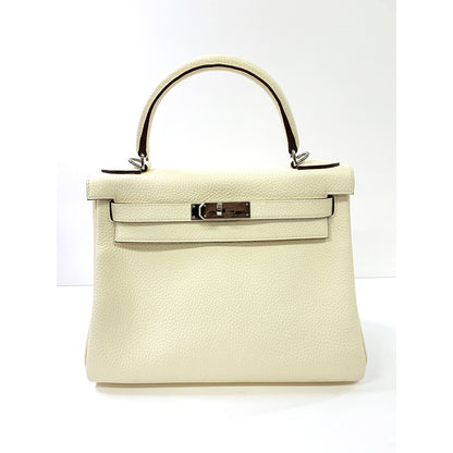 Hermès HERMES Kelly 28cm, White, Togo Leather, Paladium Hardware 