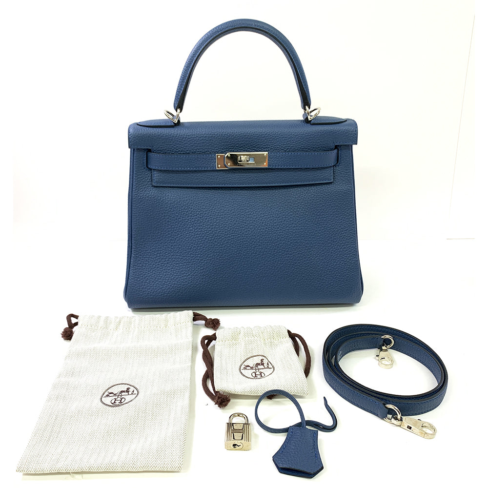 Hermès HERMES Kelly 28cm, Navy Blue, Togo Leather, Palladium Hardware - view 6