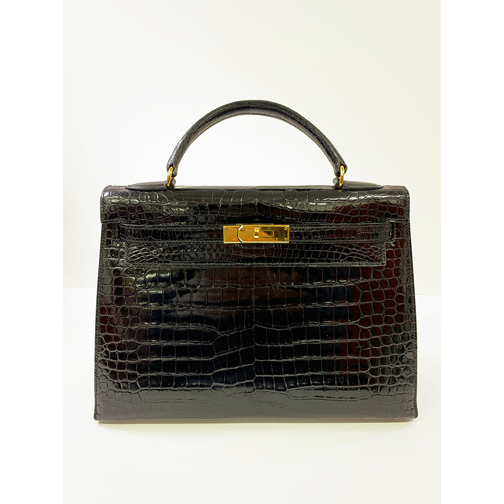 Hermès HERMES Kelly 32cm, Black, Porosas Leather, Gold Hardware 