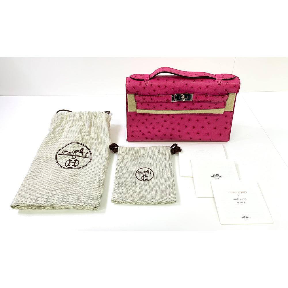 Hermès HERMES pochette Kelly 22cm, Pink, Ostrich Leather, Palladium Hardware - view 6