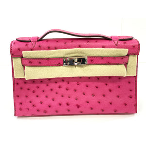 Hermès HERMES pochette Kelly 22cm, Pink, Ostrich Leather, Palladium Hardware 