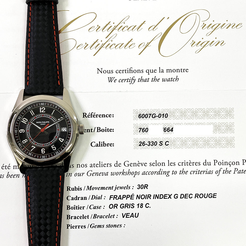 Patek Philippe 6007G-010 Calatrava 40mm "Carbon" Motif Dial Black Calfskin Strap White Gold Self-Winding