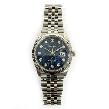 Rolex Datejust 36mm Stainless Steel - White Gold Fluted Bezel - BLUE JUBILEE DIAMOND Dial - Jubilee Bracelet 126234 - 2019