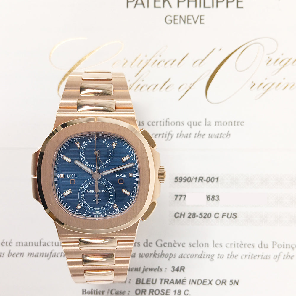 Patek Philippe 5990/1R-001 Nautilus Travel Time Flyback Chronograph 40.5mm Rose Gold Self-Winding