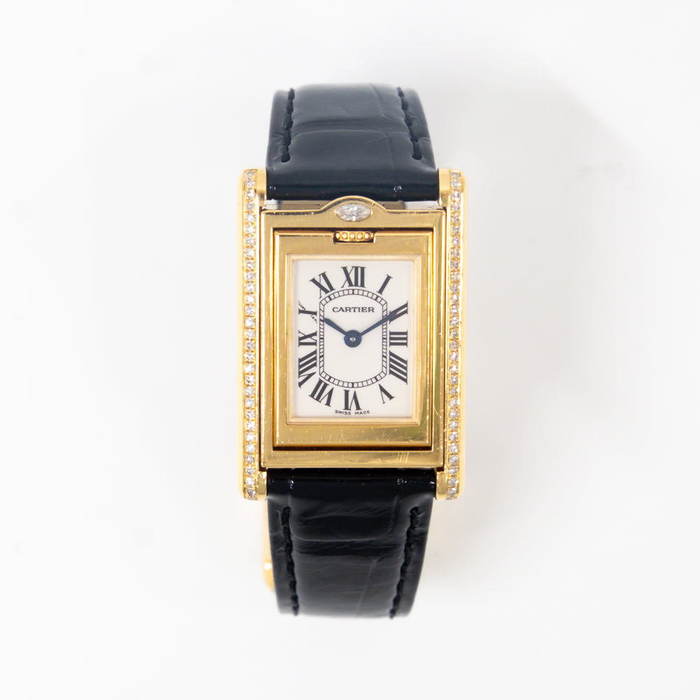 Cartier WA202251 Tank Basculante Quartz Diamond Bezel - 23mm x 37mm - Yellow Gold