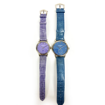 Patek Philippe 6127G-010 & 7127G-010 Calatrava White Gold Matching Pair "Tokyo Limited Edition": 36mm Light Blue + 31mm Lilac Manual-Winding