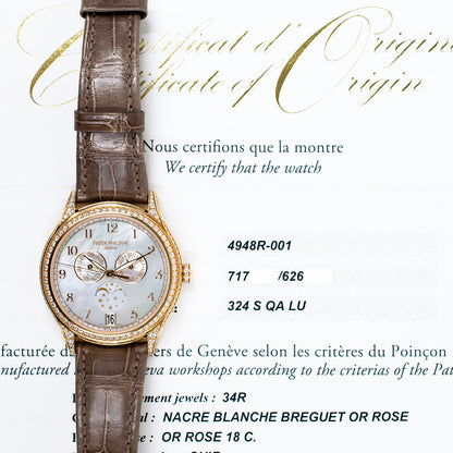 Patek Philippe 4948R-001 Annual Calendar Moon Phase 38mm Diamond Bezel, Case, Lugs, Crown, and Buckle Rose Gold Self-Winding