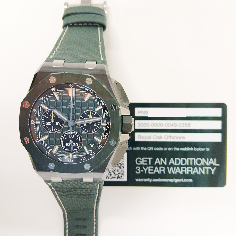 Audemars Piguet 26420CE.OO.A063VE.01 Royal Oak Offshore Chronograph 44mm Green Ceramic Bezel Green Rubber Strap