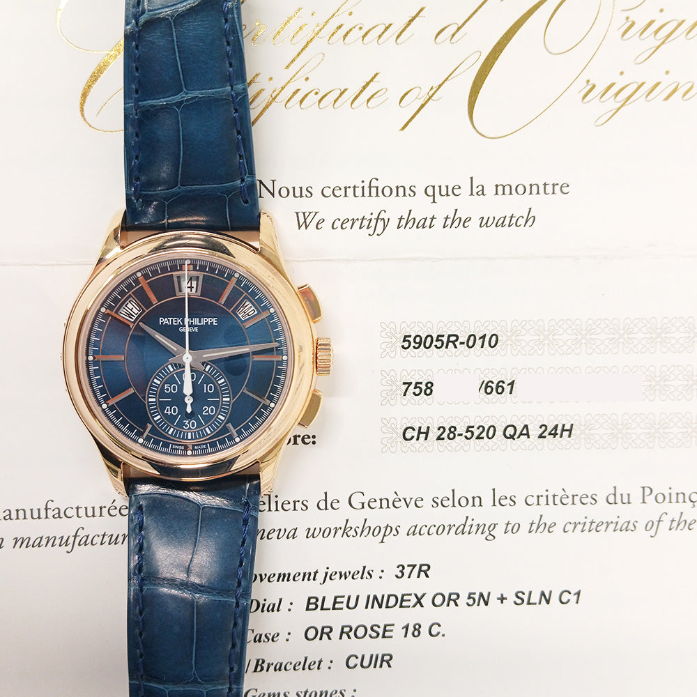Patek Philippe 5905R-010 Annual Calendar Flyback Chronograph Selfwinding 42mm Rose Gold