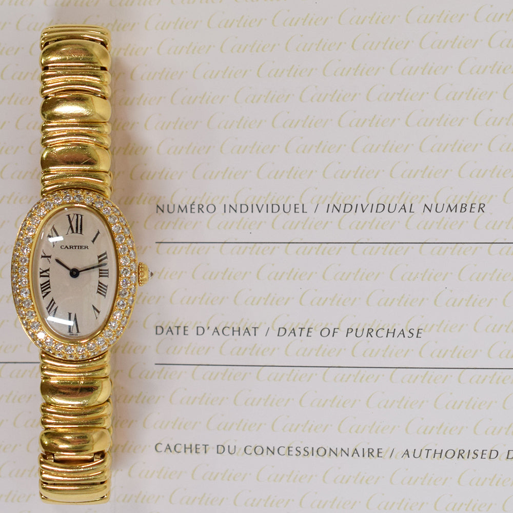 Cartier BAIGNOIRE 2396 Baignoire Yellow Gold Mid Size Diamond Bezel On Bracelet