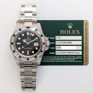 Rolex 116759SANR GMT-Master II 40mm Black Sapphire and Diamond Bezel White Gold