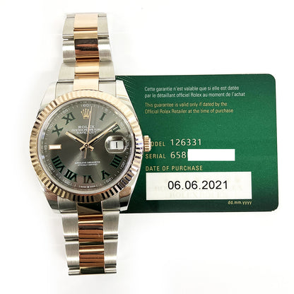 Rolex Datejust 41mm Stainless Steel & Rose Gold - Fluted Bezel - Wimbledon Dial - Oyster Bracelet 126331 - 2021