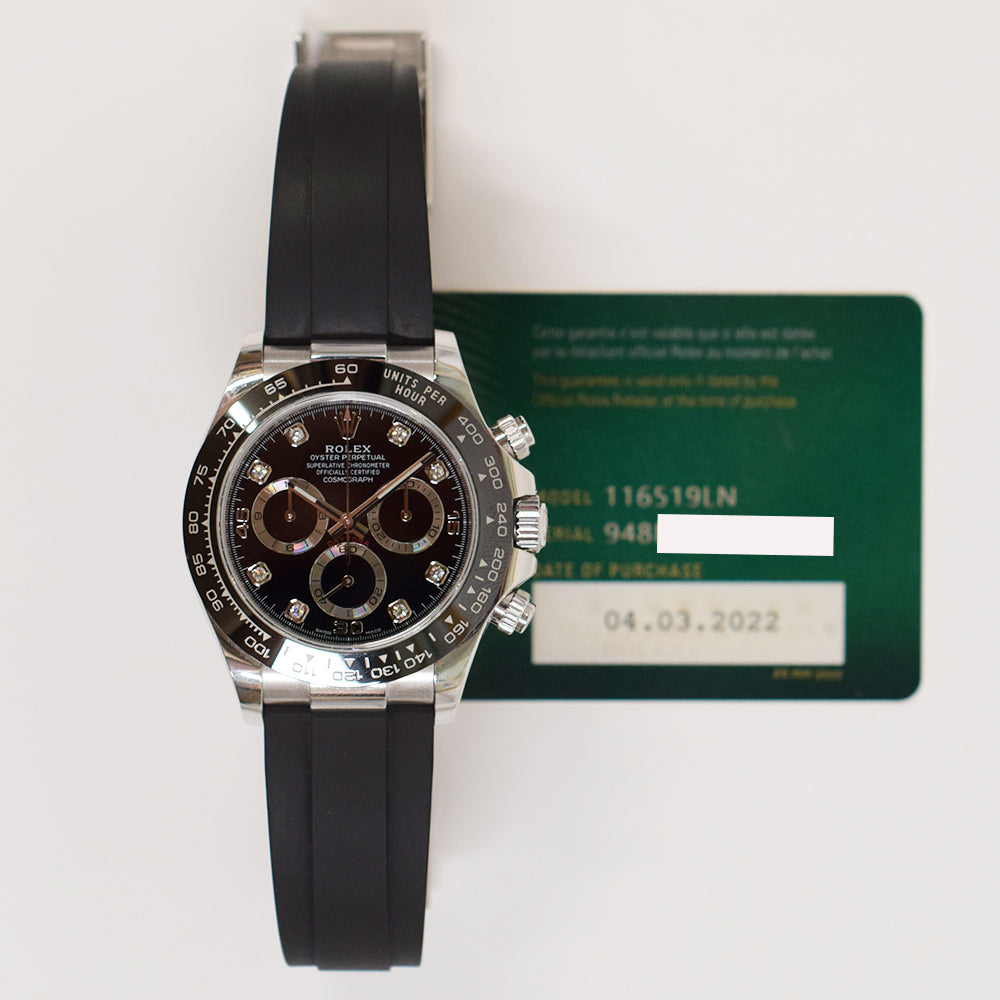 Rolex 116519LNG Daytona White Gold Ceramic Bezel on Rubber Strap