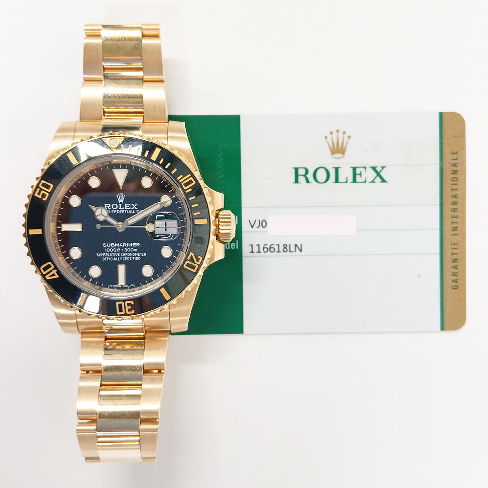 Rolex 116618LN Submariner Date 40mm Black Bezel Yellow Gold
