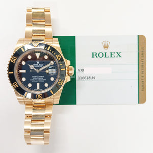 Rolex 116618LN Submariner Date 40mm Black Bezel Yellow Gold