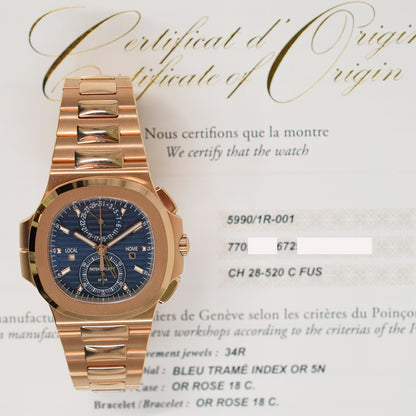 Patek Philippe 5990/1R-001 Nautilus Travel Time Flyback Chronograph 40.5mm Rose Gold