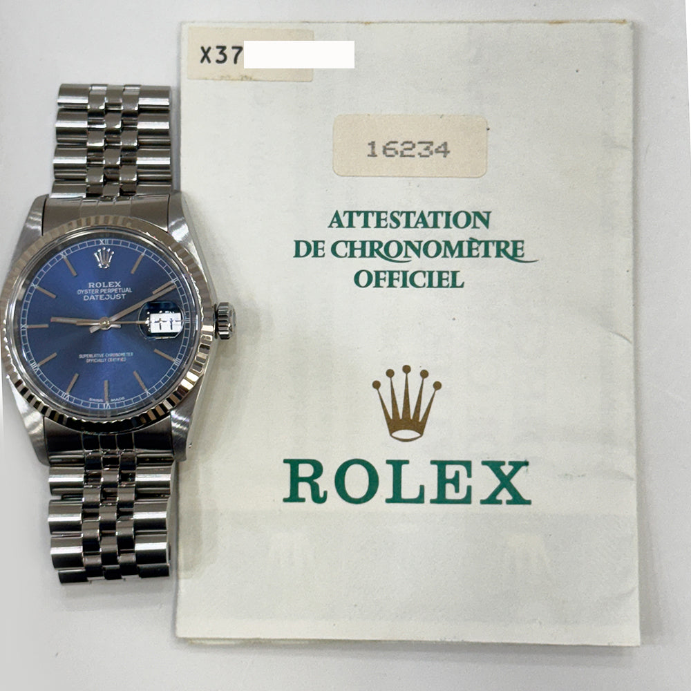 Rolex Datejust 36mm Steel and White Gold Ref. 16234 - BLUE dial