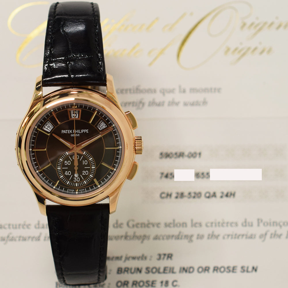 Patek Philippe 5905R-001 Annual Calendar Flyback Chronograph Selfwinding 42mm Rose Gold