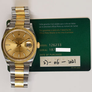 Rolex 126233 Datejust 36mm Steel and Yellow Gold