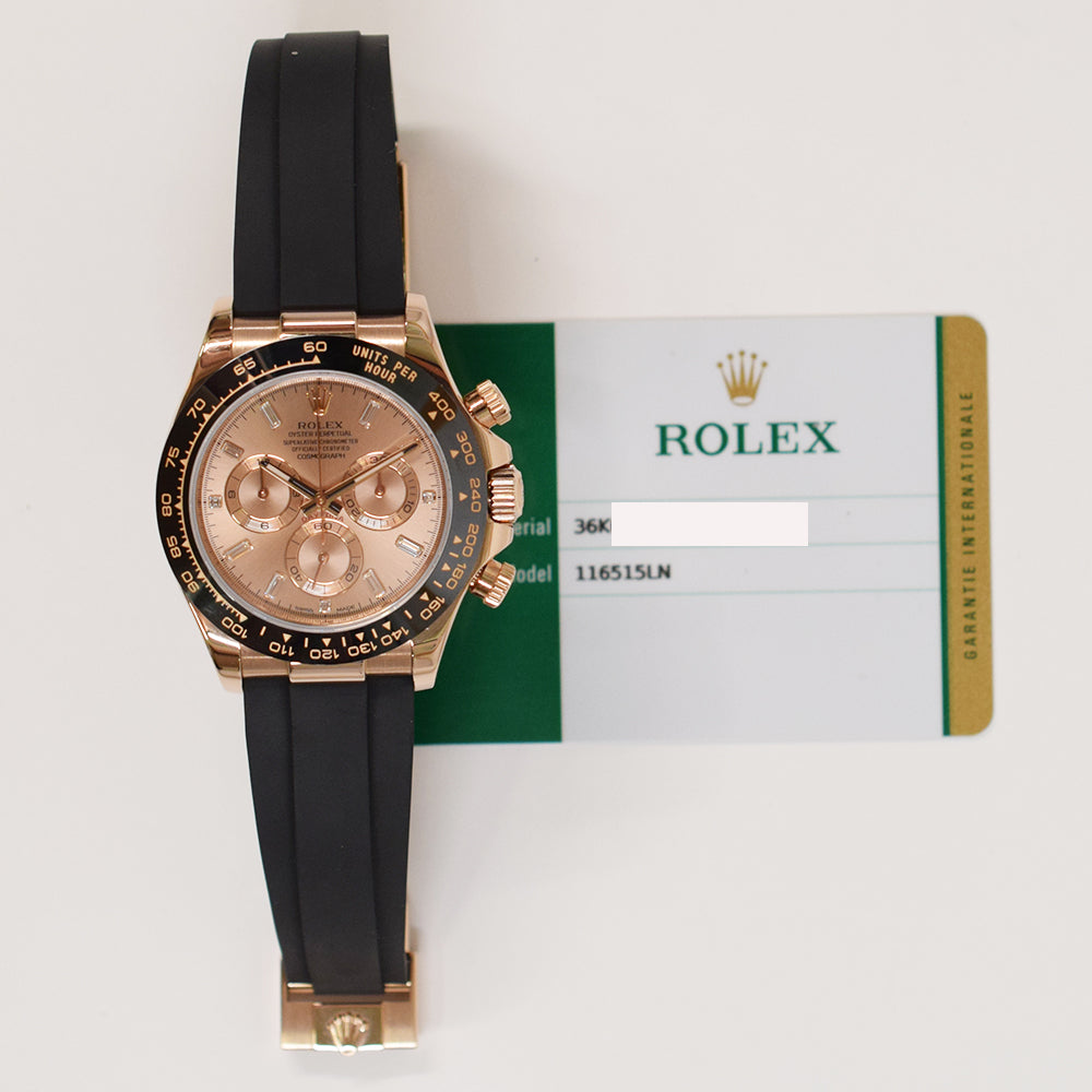Rolex 116515LN Daytona Rose Gold Black Ceramic Bezel with Rubber Strap