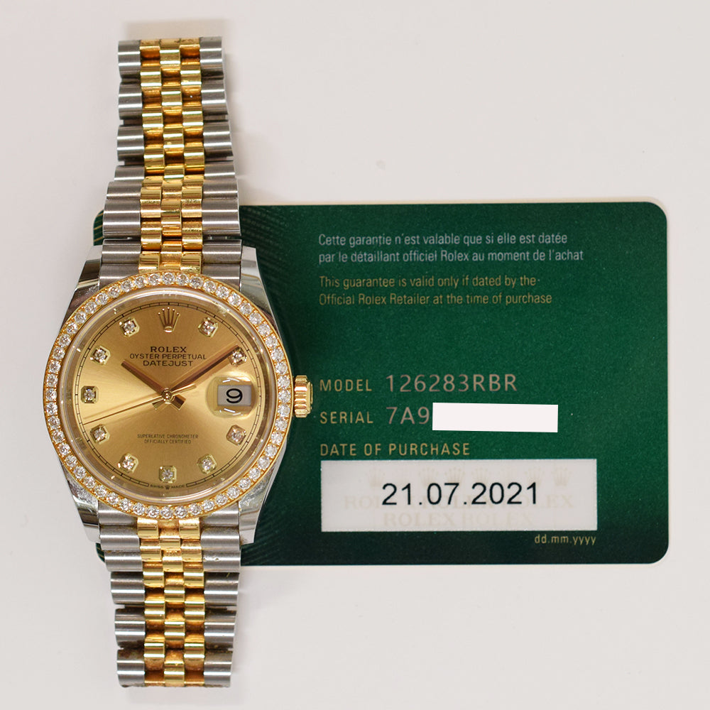 Rolex 126283RBR Datejust 36mm Diamond Bezel Steel and Yellow Gold