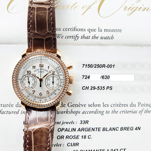 Patek Philippe 7150/250R-001 Ladies Chronograph 38mm Diamonds Bezel Rose Gold Manual-Winding