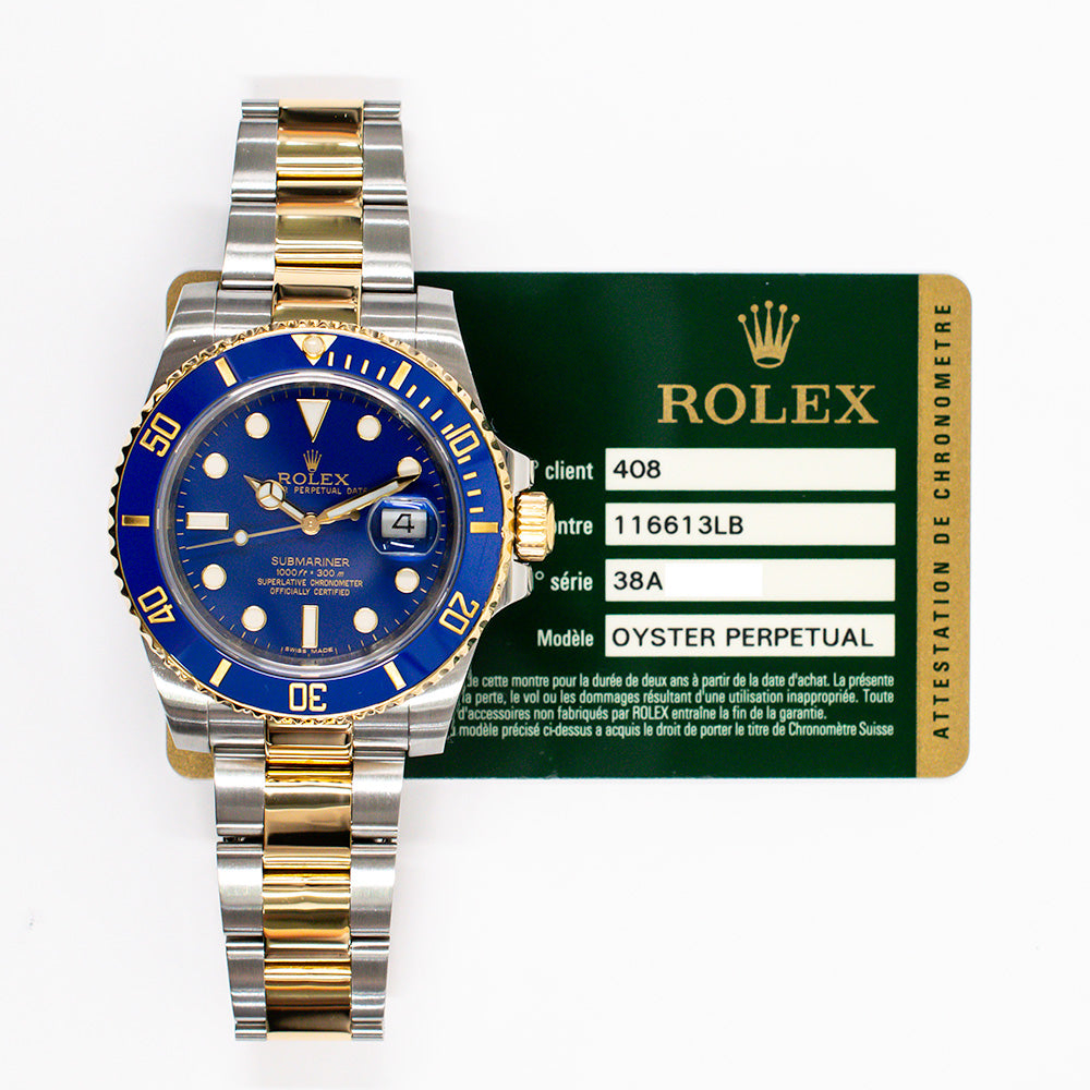 Rolex 116613LB Submariner Date 40mm Blue Bezel Steel and Yellow Gold