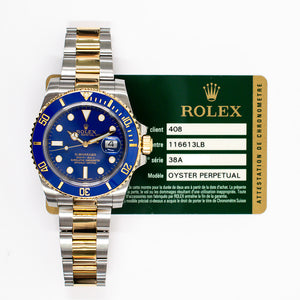 Rolex 116613LB Submariner Date 40mm Blue Bezel Steel and Yellow Gold