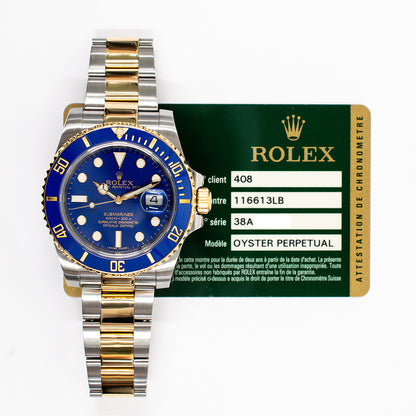 Rolex 116613LB Submariner Date 40mm Blue Bezel Steel and Yellow Gold