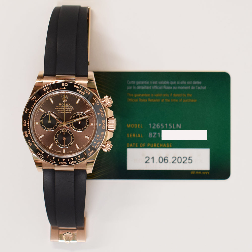 Rolex 126515LN Daytona Rose Gold Black Ceramic Bezel with Rubber Strap