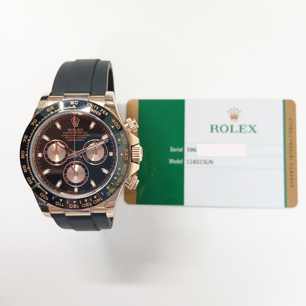 Rolex 116515LN Daytona Rose Gold Black Ceramic Bezel with Rubber Strap