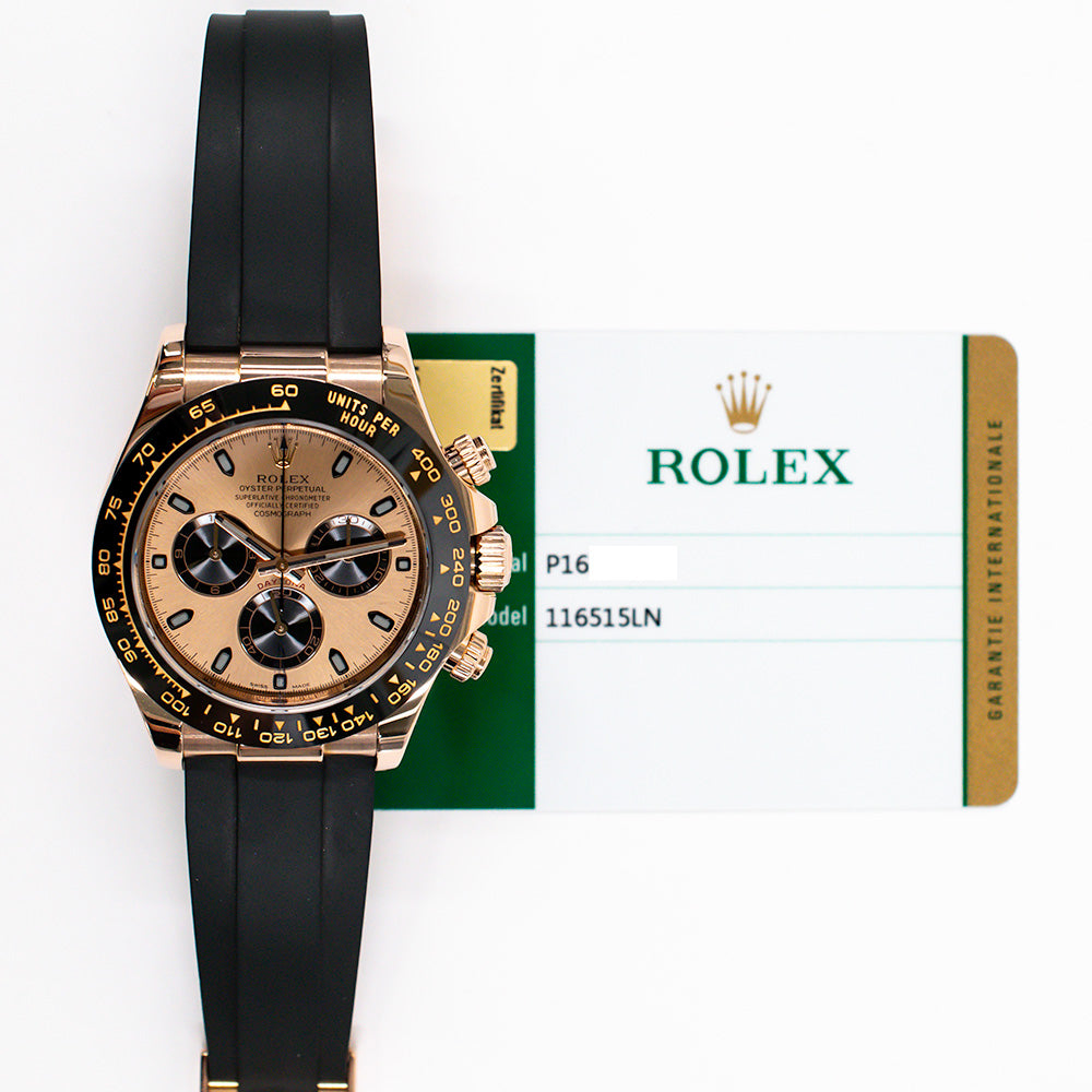 Rolex 116515LN Daytona Rose Gold Black Ceramic Bezel with Rubber Strap