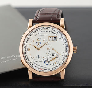 A. Lange & Sohne Lange 1 Time Zone 18kt Rose Gold Zeitzone Argenté Edition 116.032 World Time