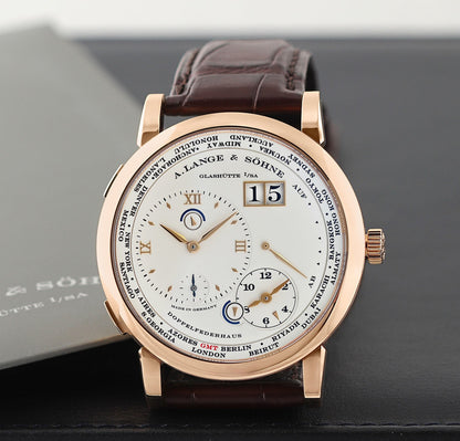 A. Lange & Sohne Lange 1 Time Zone 18kt Rose Gold Zeitzone Argenté Edition 116.032 World Time