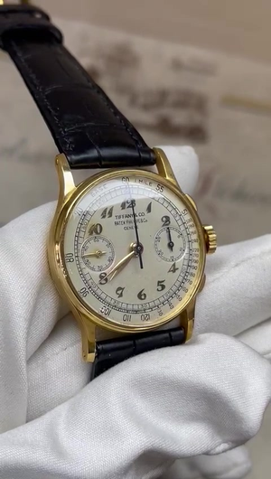 Patek Philippe vintage chronograph stock 1087 — Angled front from vendor video