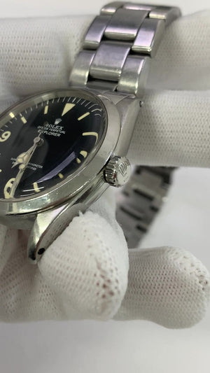 Rolex Vintage Explorer “Exclamation Dot!” 36 mm - Year 1963 — Crown-side angle; stock 26535