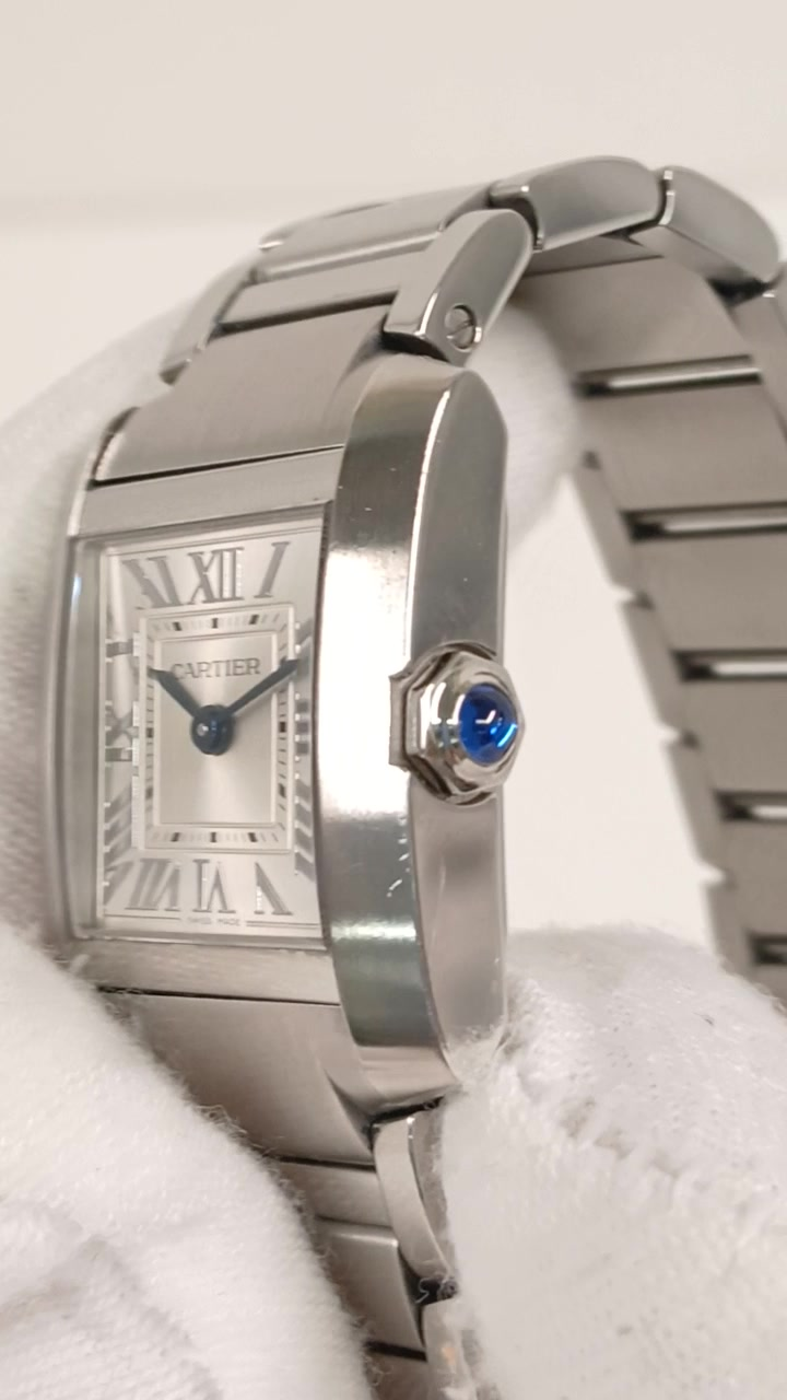 Cartier Tank Francaise stock 33083 Crown and case side from vendor video
