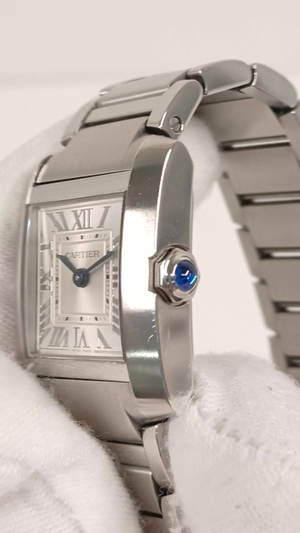 Cartier Tank Francaise stock 33083 Crown and case side from vendor video