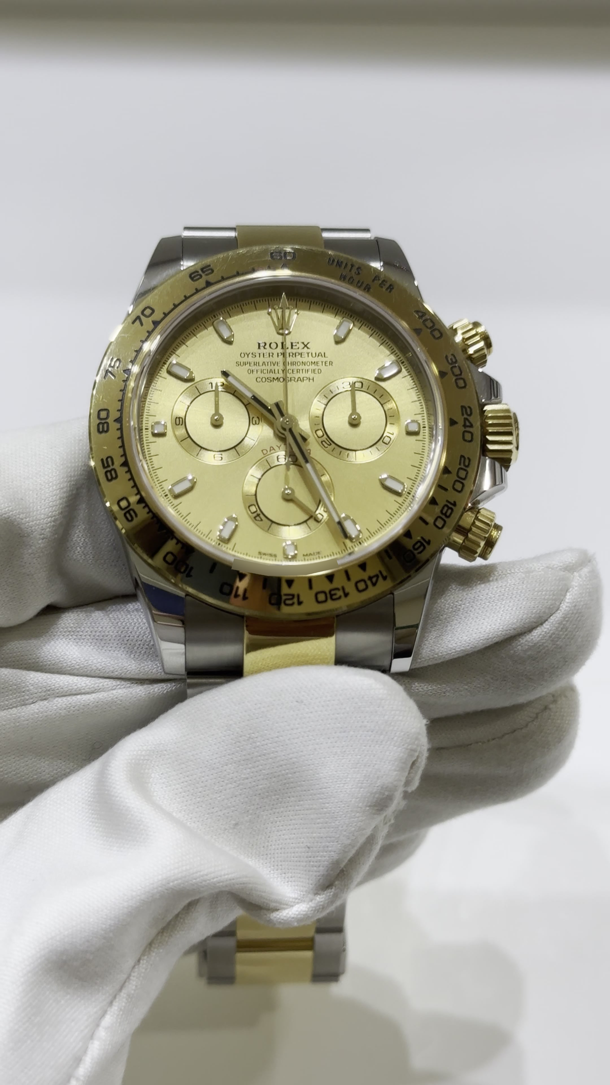 Rolex Daytona Steel and Yellow Gold — Front; stock 34355