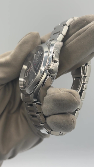 Omega Aqua Terra GMT Chronograph stock 39633 Crown and pushers from vendor video