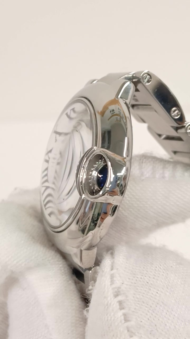 Cartier Ballon Bleu stock 60772 Crown and case side from vendor video