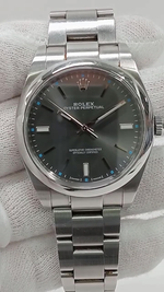 Rolex Oyster Perpetual 39mm Steel — Front; stock 85822