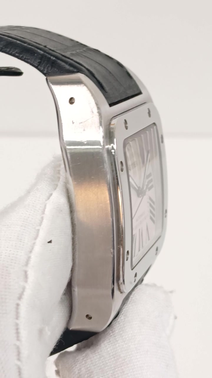 Cartier Santos 100 stock 93071 Case side from vendor video