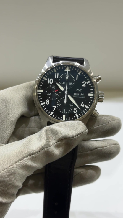 IWC Pilot Chronograph stock 94416 Front from vendor video