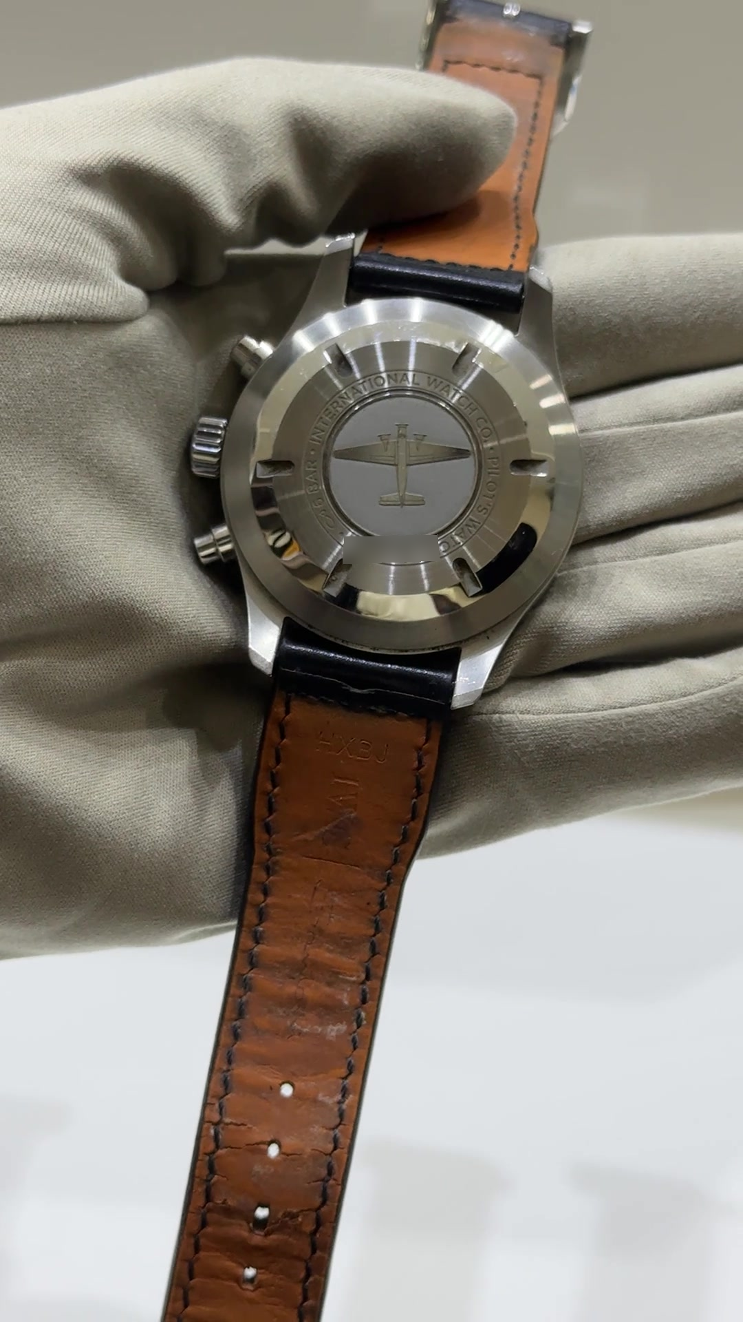 IWC Pilot Chronograph stock 94416 Caseback from vendor video