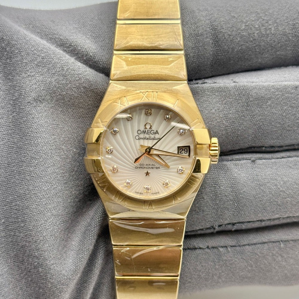Omega Constellation Ladies 27mm Yellow Gold - White Dial - Gold Bracelet-123.50.27.20.55.002
